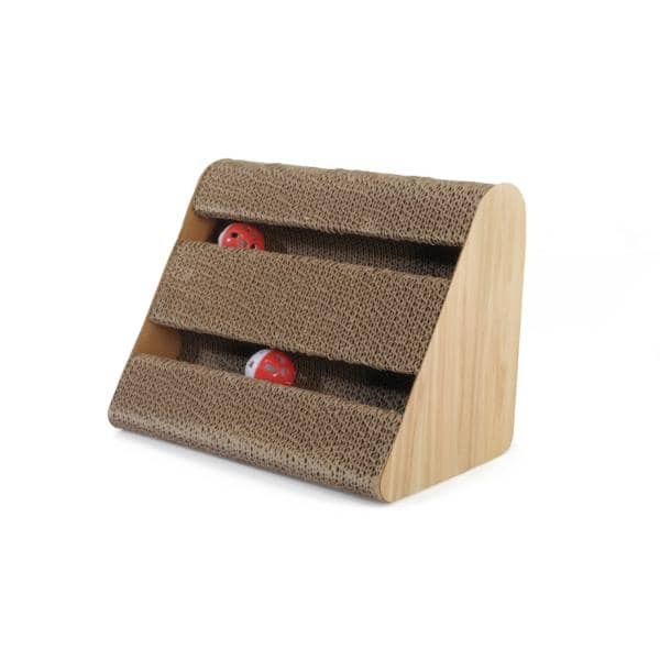JOUETS CHAT CAMON A GRATTER EN CARTON AVEC DEUX BALLES 27X18X21 CM